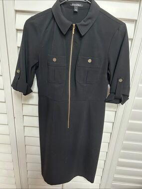 Roz & Ali Black Zip-Front Midi Shirt Dress